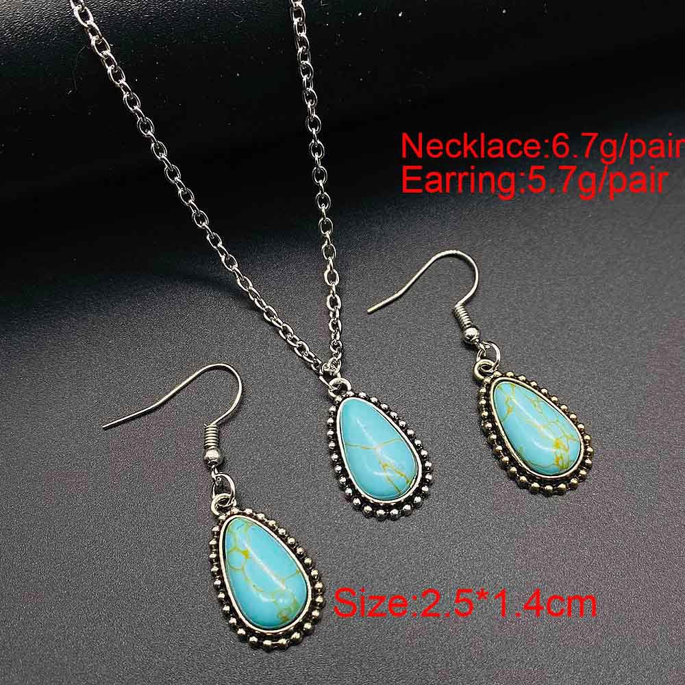 Wholesale Trendy Western Turquoise Cactus Cattle Head Earrings &  Necklace Set Jewelry Accessory