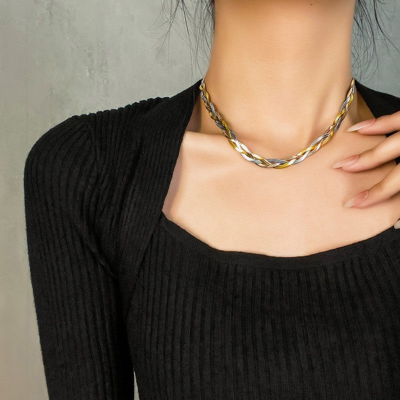 Wholesale Three-color Hand-woven Titanium Steel Necklace Clavicle Chain Hand Made Choker Necklace ACC-NE-BTB001