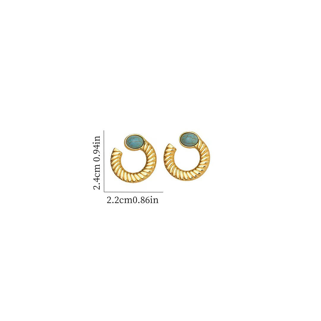 Wholesale Stainless Steel Geometric Inlay Earrings Vintage Chic Women' s Fashion Accessory for Boutique Resale