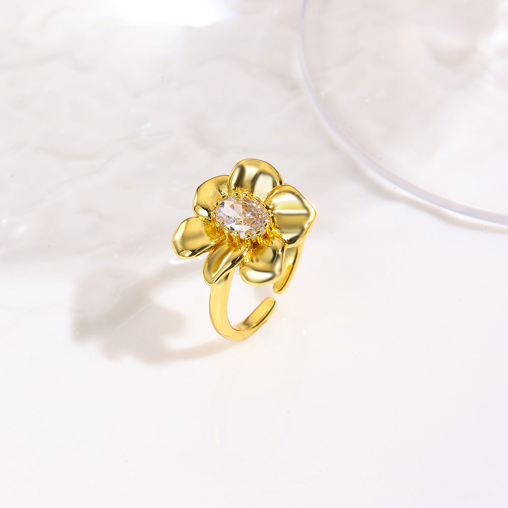 Wholesale 18k floral petal heart adjustable ring