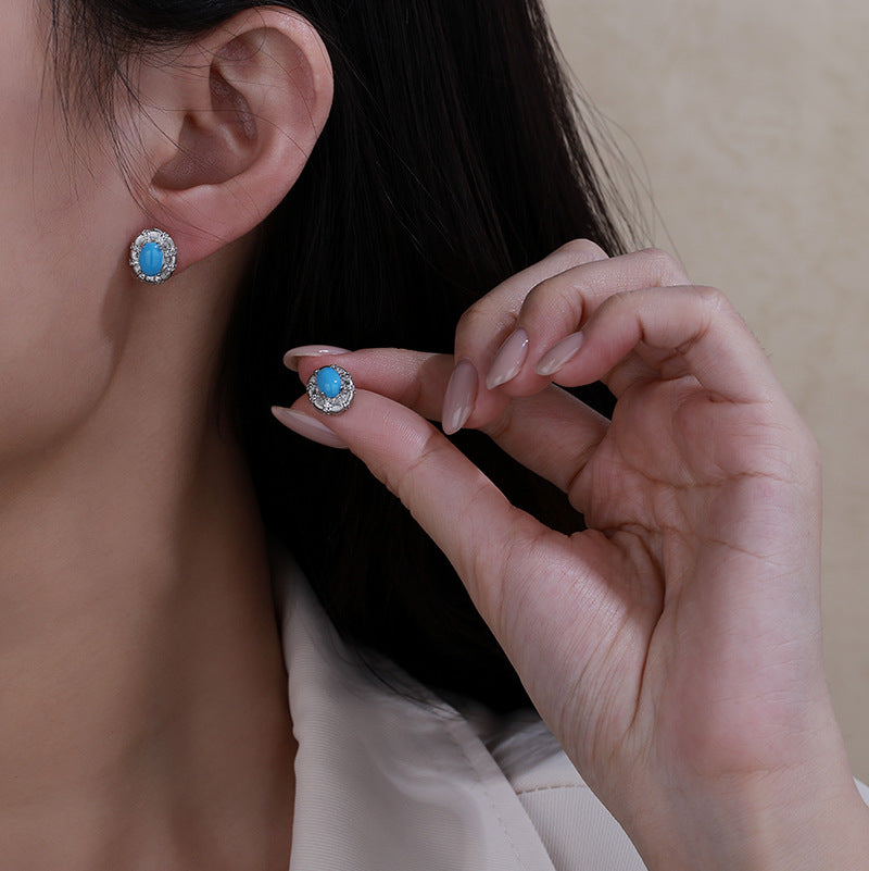 Wholesale Geometric Blue Turquoise Earrings for Women,  Copper Electroplate,  Stylish Jewelry Accessory