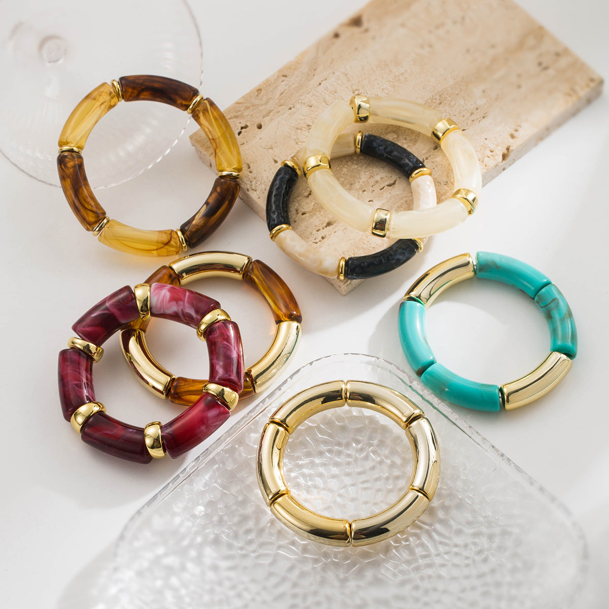 Wholesale niche resin bamboo elastic bracelet simple color splicing elbow bracelet