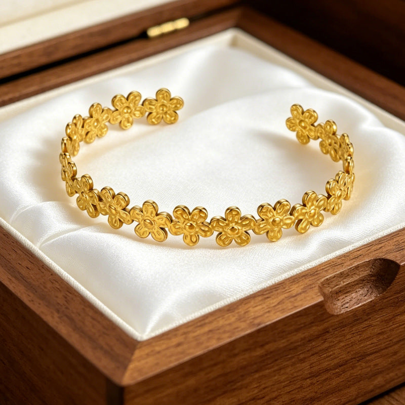 Wholesale Gold-Plated Copper Flower Bracelet &  Ring Set - Fashion Jewelry Accessory for Resale