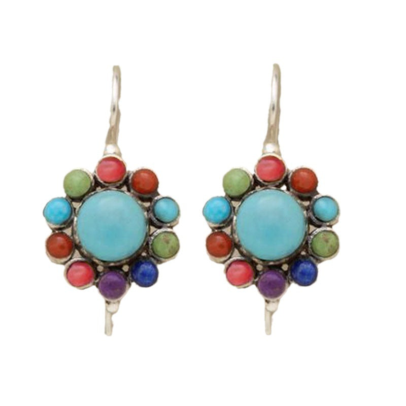 Wholesale Retro ethnic style colorful turquoise earrings