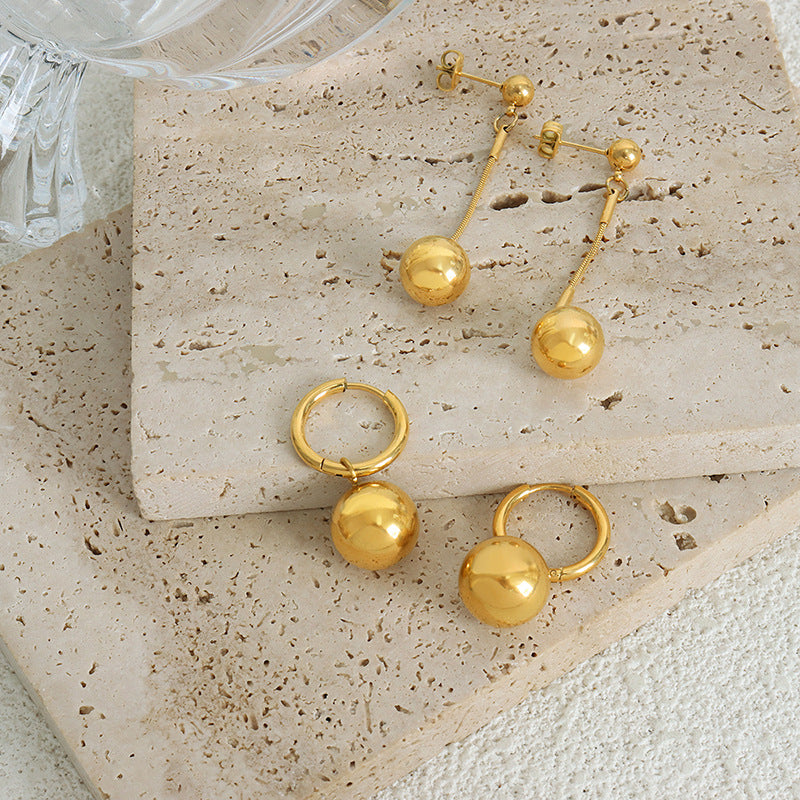 Wholesale Glossy Steel Ball Pendant Titanium Steel Gold Plated Jewelry Set Necklaces ACC-NE-Fangt003