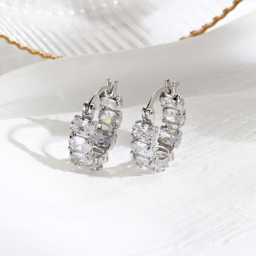 Wholesale Copper Plated 18K Light Luxury Full Diamond Square  Earrings