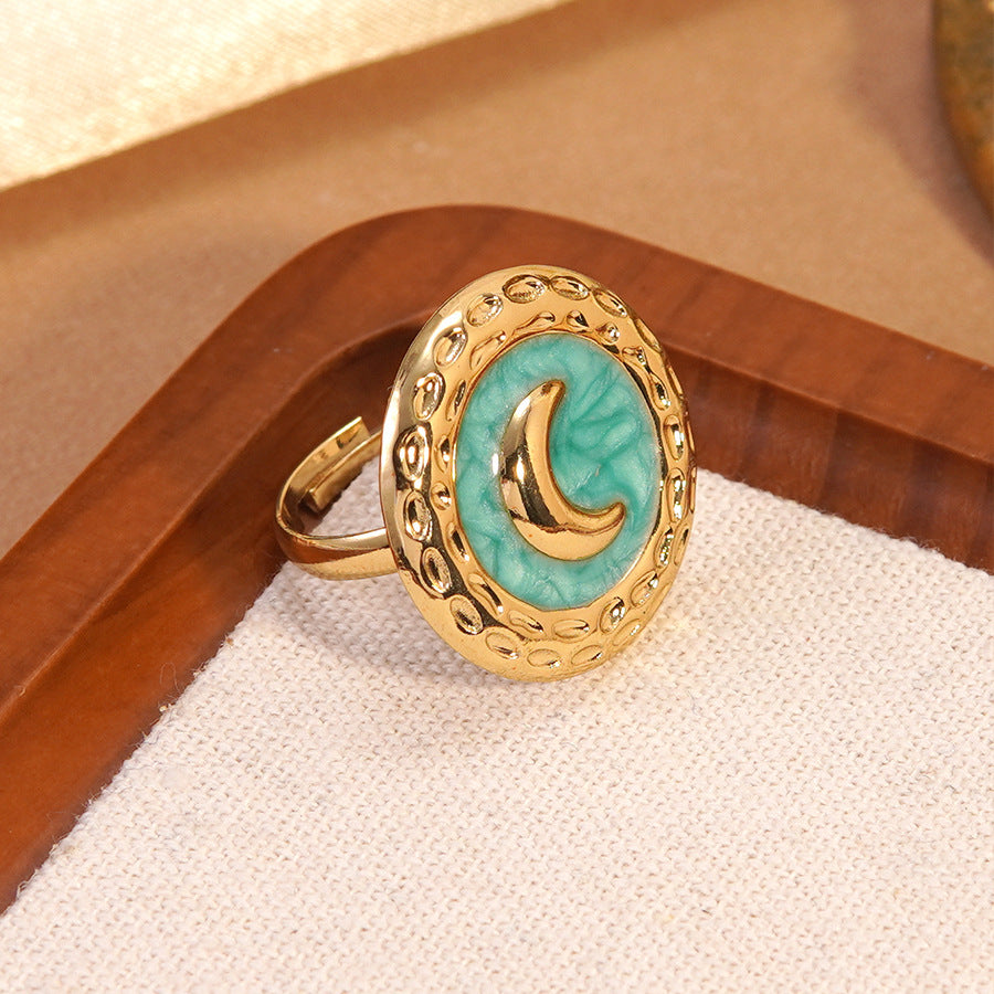 Wholesale stainless steel geometric ring  oil-dripping moon ring