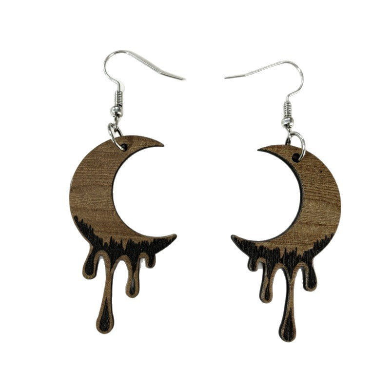 Wholesale Retro Bohemian Wooden Crescent Earrings Trendy Fashion Accessory Gift For Party