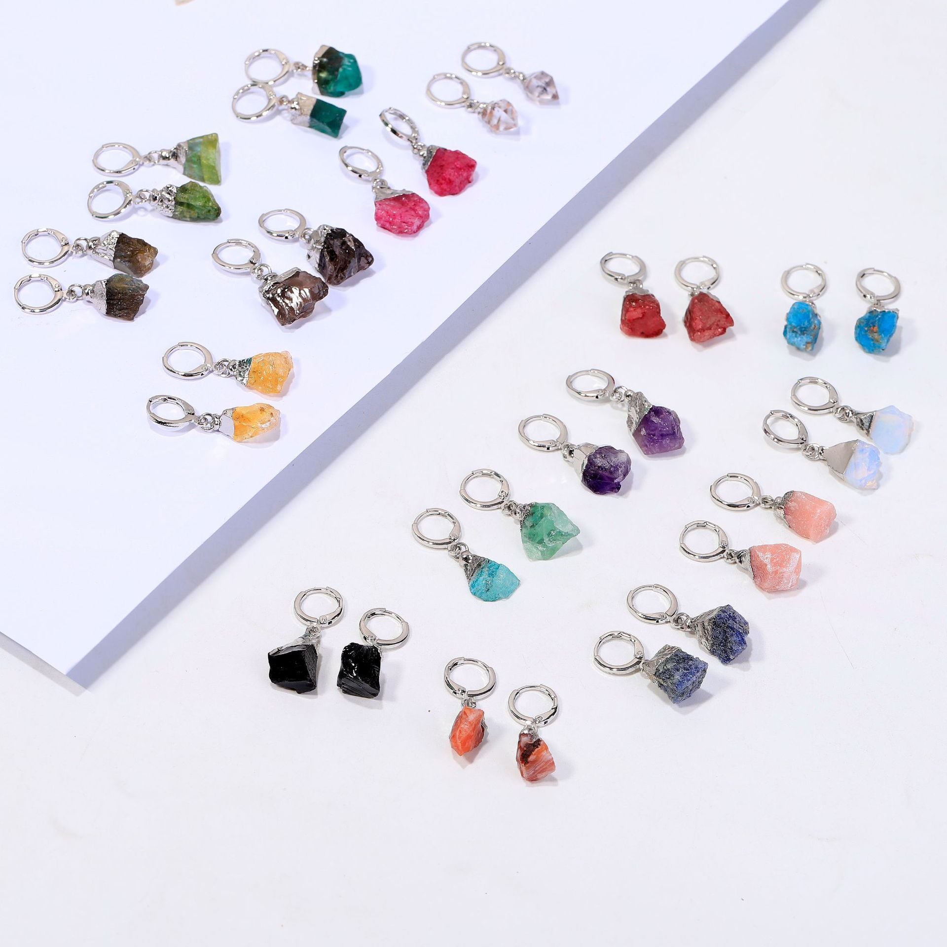 Wholesale Irregular Natural Stone Crystal Birthday Stone Rough Stone Earrings ACC-ES-ZhuangZ001