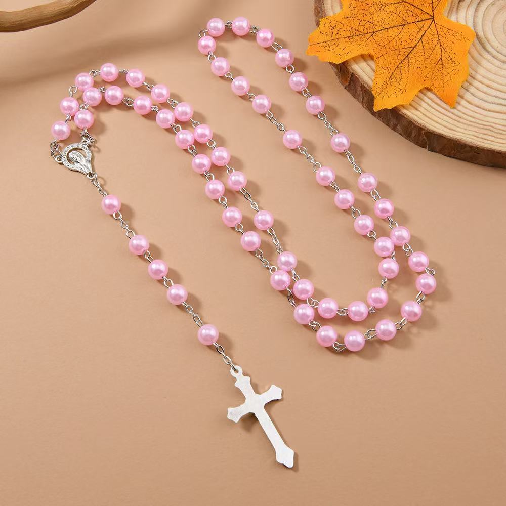 Wholesale Fashion Glass Pearl Cross Pendant Necklace for Communion Gift Jewelry Accessory