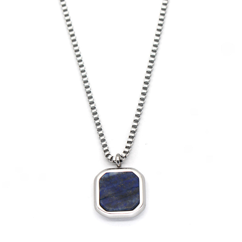 Wholesale Geometric Lapis Lazuli Titanium Steel Necklace