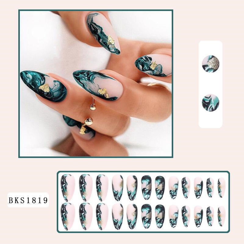 Wholesale Plastic Press on Nails Kits Green Halo Dye Chinese Droplet Nail Enhancement ACC-NS-MeiSu002
