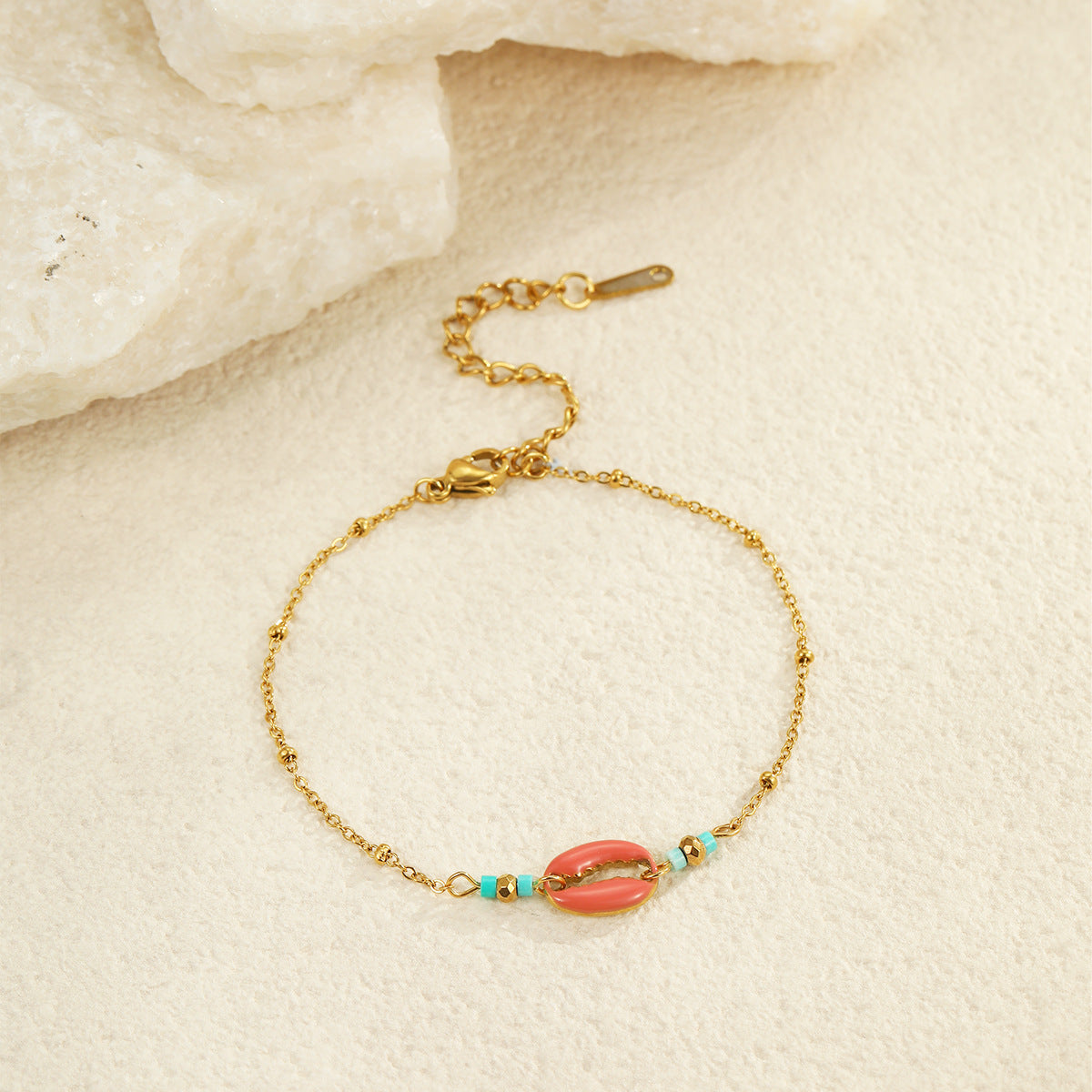 Wholesale Stainless Steel  Summer Marine Style Shell Starfish Flower Colored Beads  Bracelet