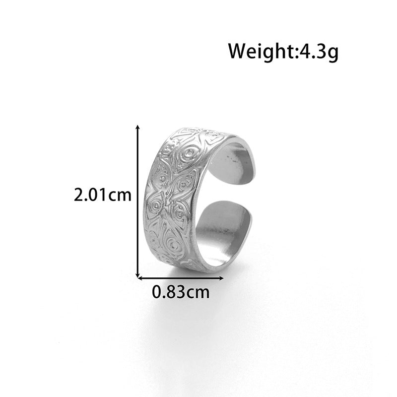 Wholesale Titanium steel exaggerated wide version fashion  light luxury smooth metal line opening adjustable ring