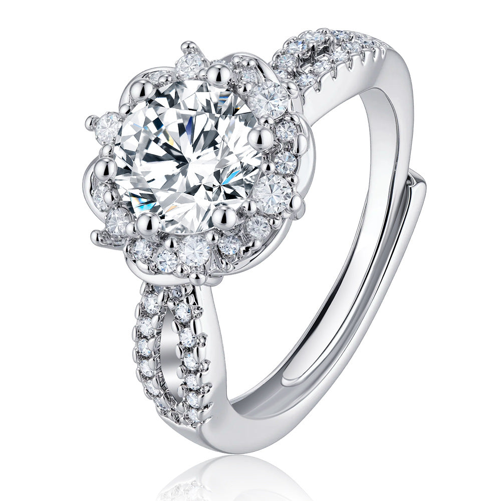 Wholesale Women S Plum Blossom Ring Crystal Studded Silver Tone Jewelry Chic Everyday Accessory Gift
