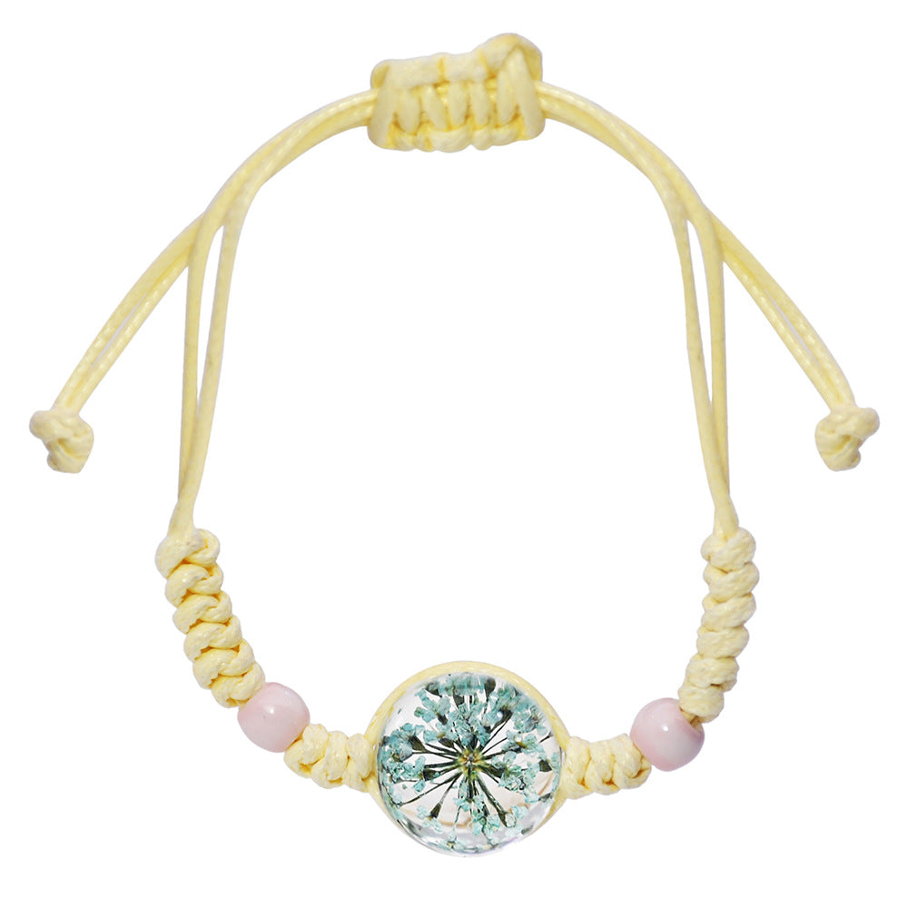 Wholesale Women' s Handmade Dried Flower Bracelet with Glass Ball Charm,  Red,  Boutique Resale Gift for Everyday Wear