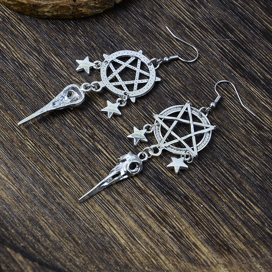 Wholesale Zinc Alloy Punk Star Crow Pendant Earrings Dark Gothic  Style For Party Wear
