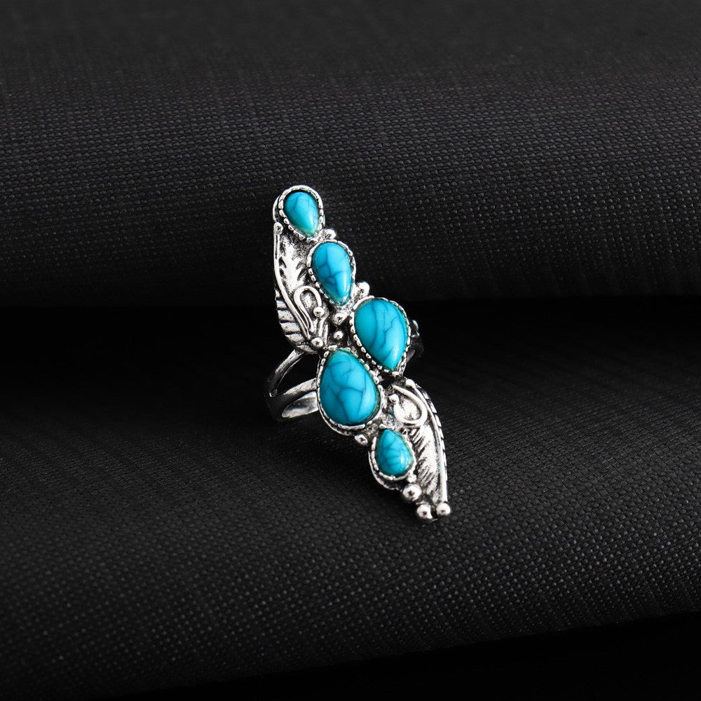Wholesale Bohemian Feather Drop Turquoise Ring Jewelry Accessory Boutique