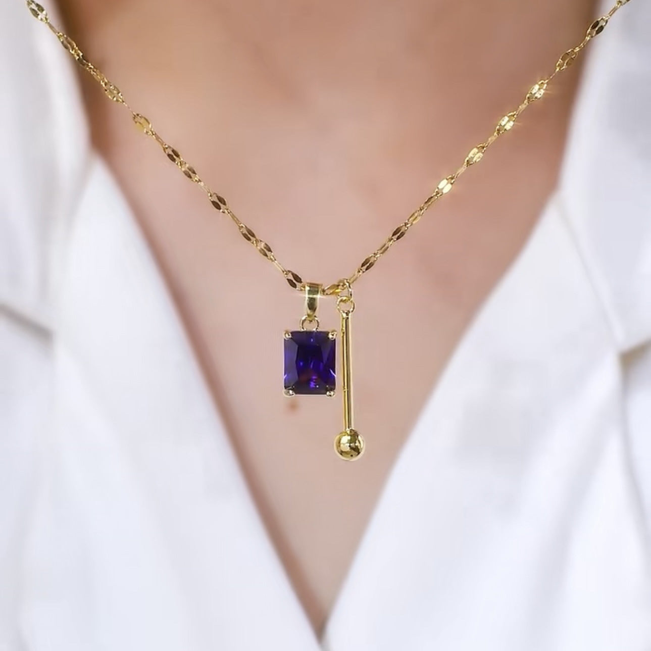 Wholesale amethyst titanium steel necklace