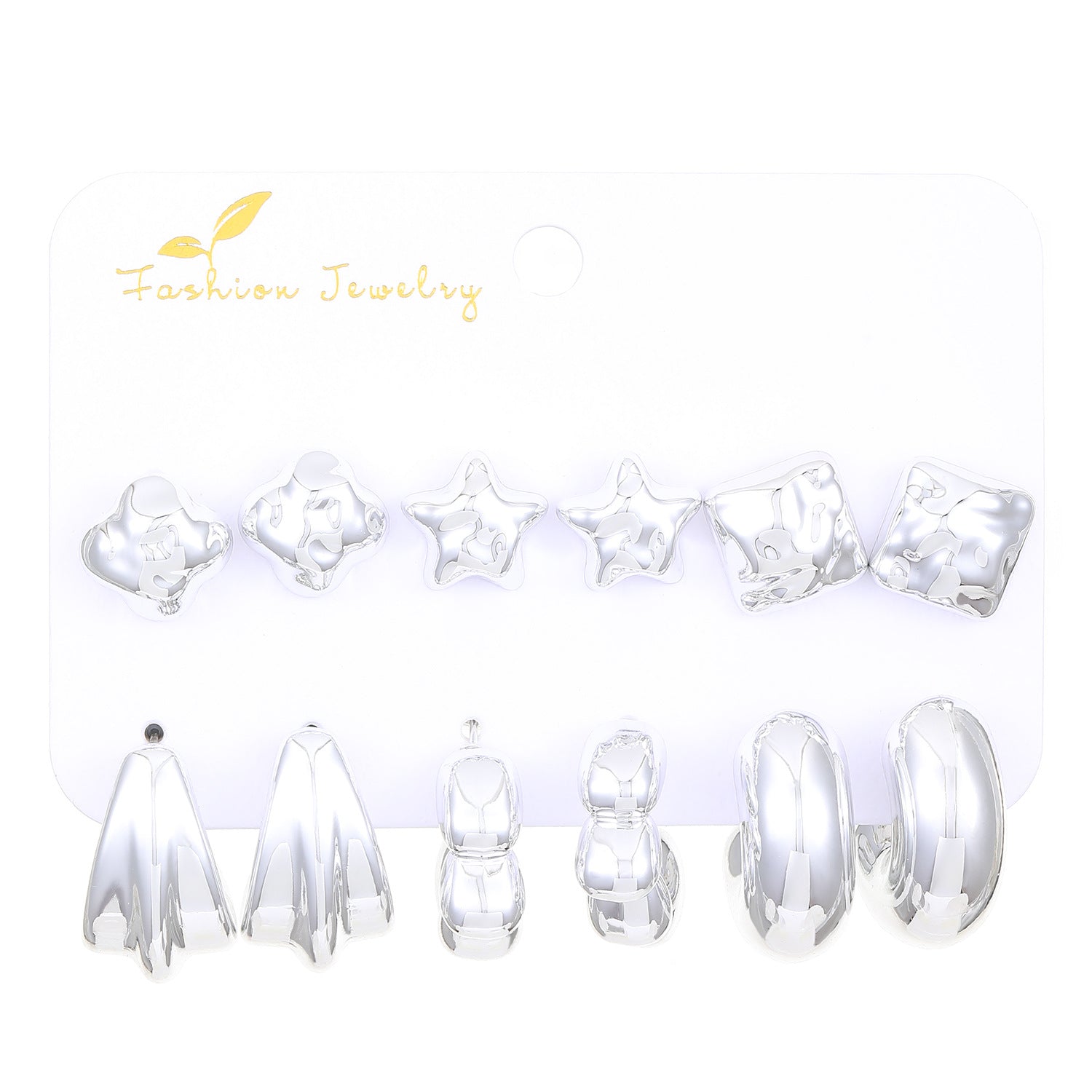 Wholesale C-shaped Irregular Exaggerated Gold and Silver Earrings 6-piece Set ACC-ES-ChengJing001