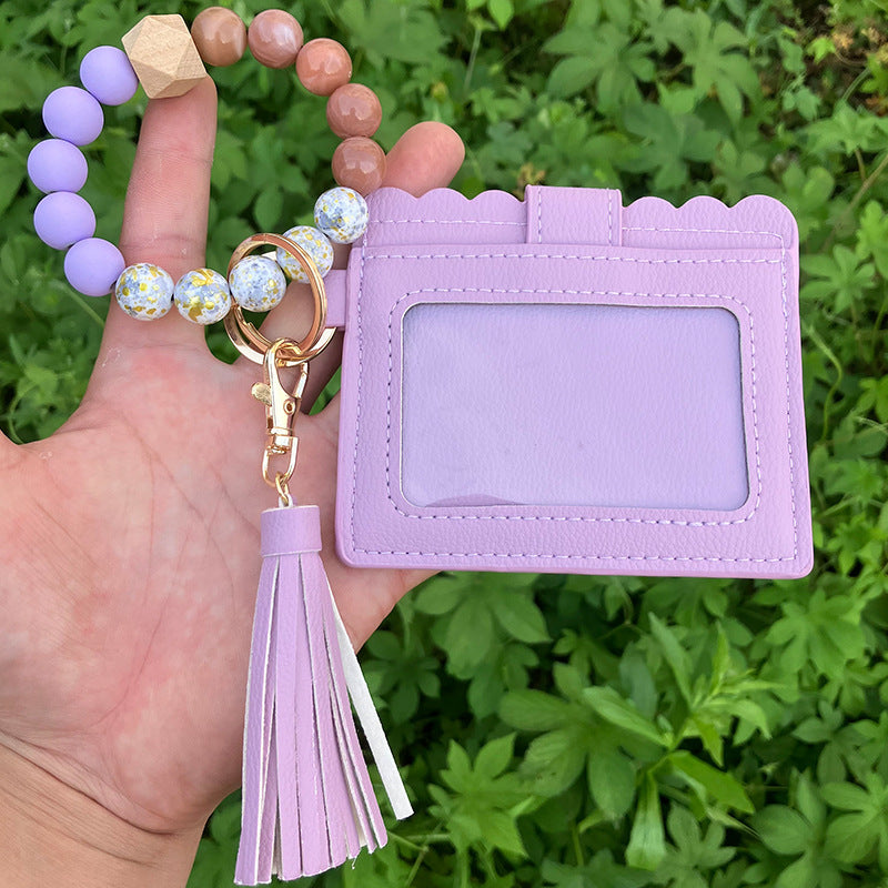 Wholesale Leopard Plaid Western Style Card Holder Silicone Beaded Wristlet Keychain ACC-KC-QiuXue011