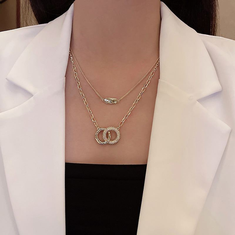Wholesale Double Layer Overlapping Ring Necklace Sweater Chain