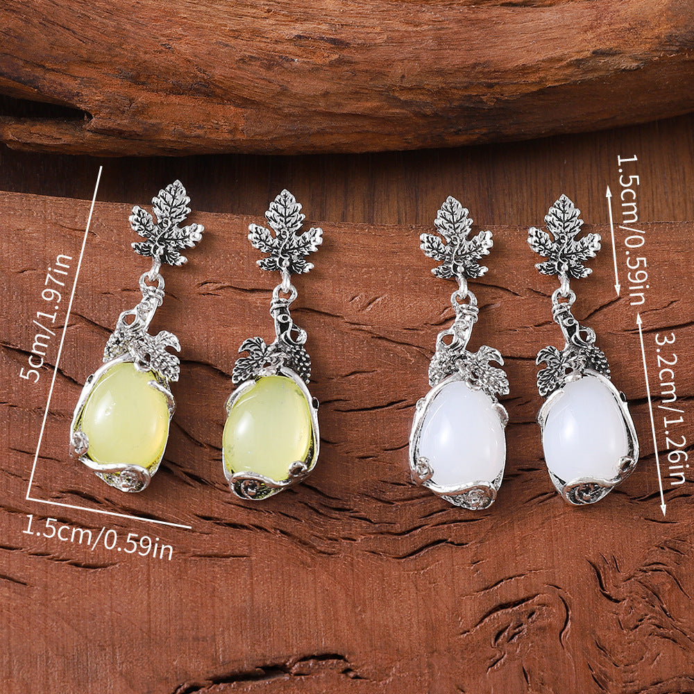 Wholesale  Grapevine Leaf Inlaid Opal Pendant Earrings