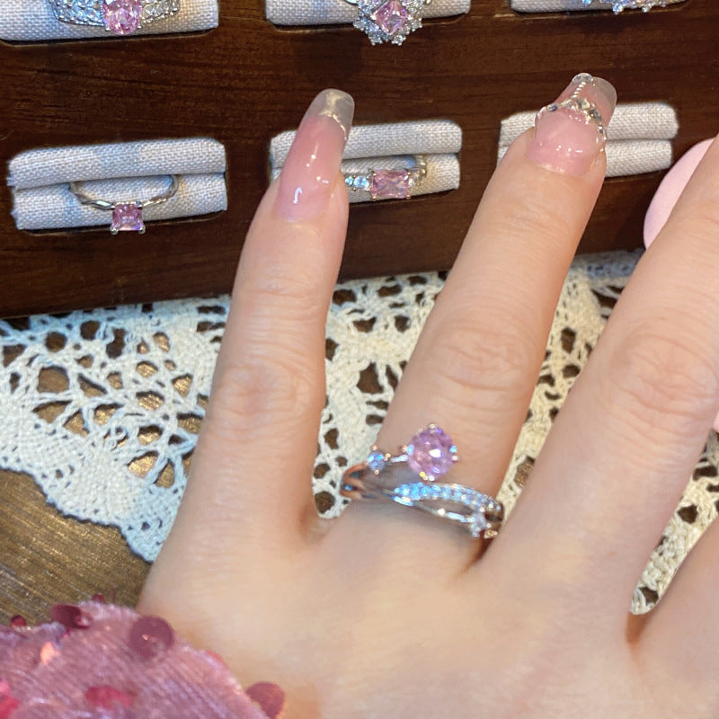 Wholesale Luminous Pink Gemstone Ring 18K Gold Plated Sweet Ring Adjustable Rings ACC-RS-GeLeisi001
