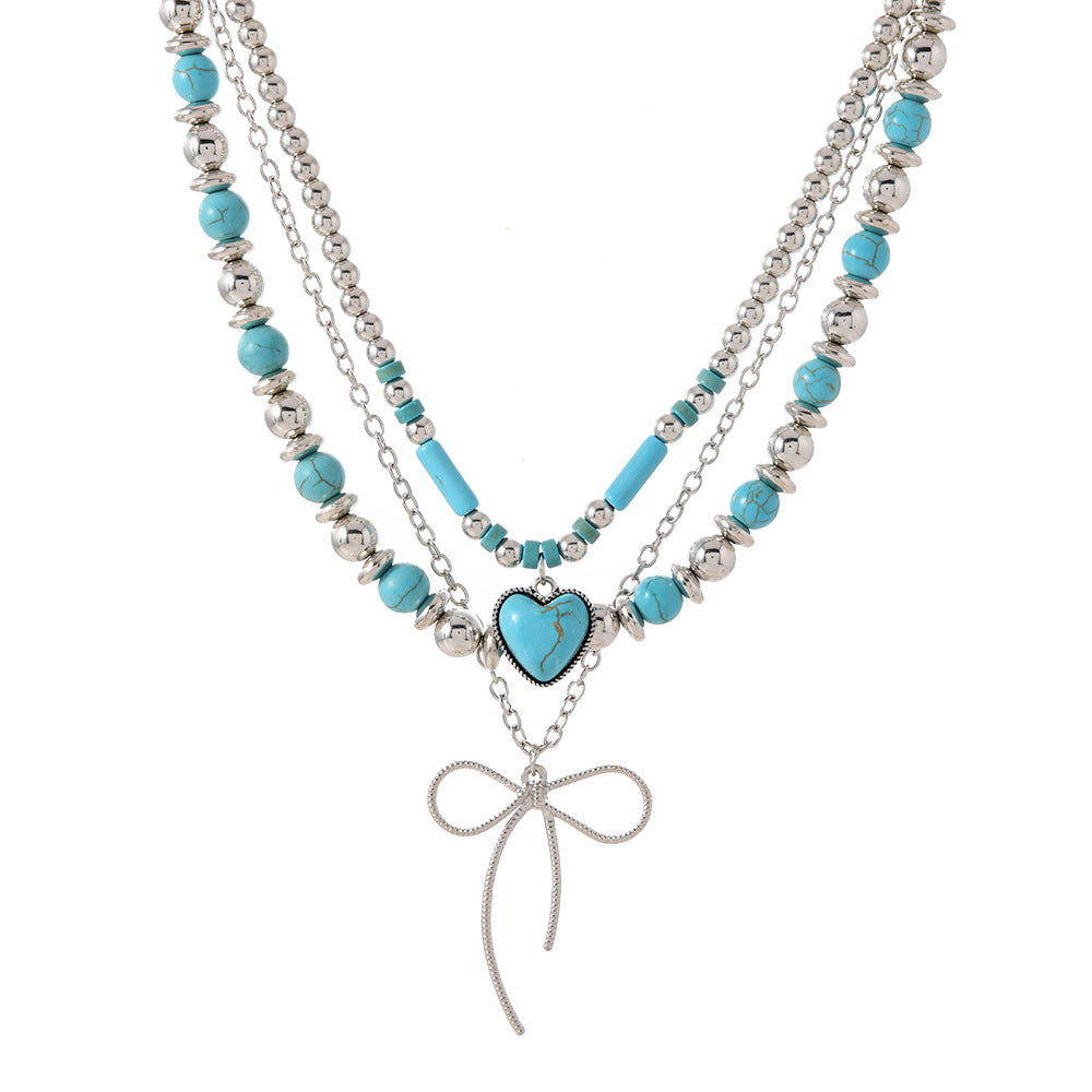 Wholesale Vacation Seaside Ladies Style Turquoise Clavicle Chain Niche Beaded Necklace Set Ethnic Style Heart