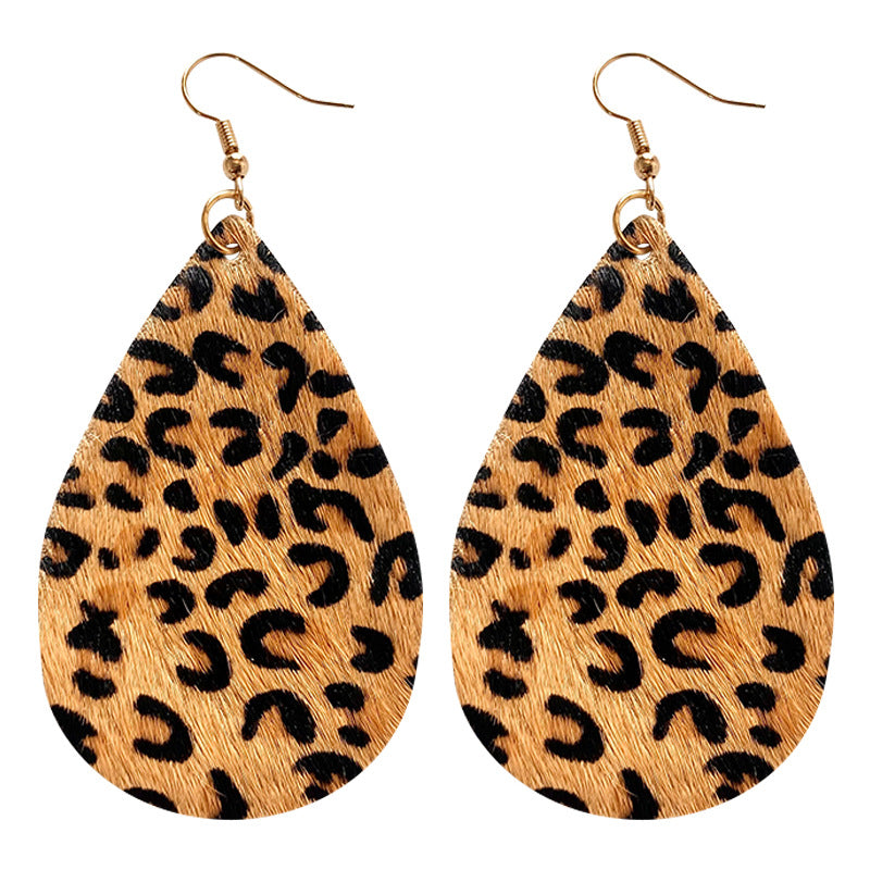 Wholesale 3 pairs/  pack leather and leopard print patchwork horsehair earrings vintage style
