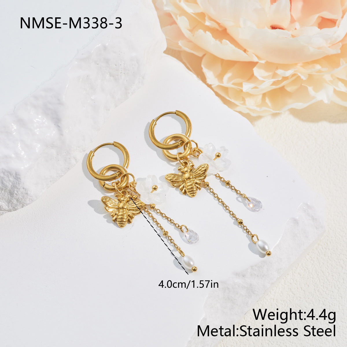 Wholesale Stainless Steel Bee,  Flower,  and Pearl Tassel Clavicle Necklace