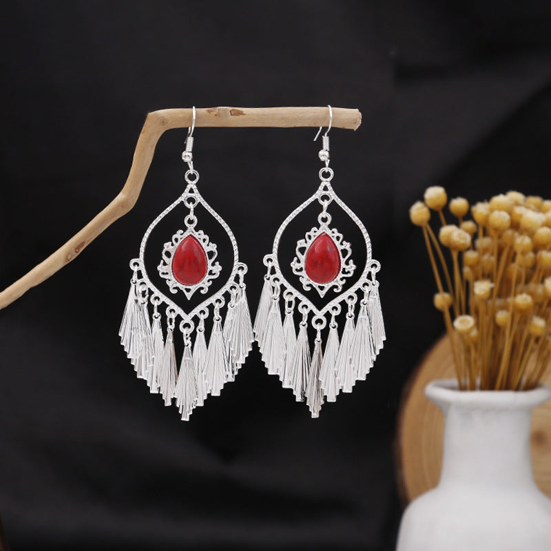 Wholesale Ethnic Style Long Feather Alloy Tassel Earrings ACC-ES-MDD023