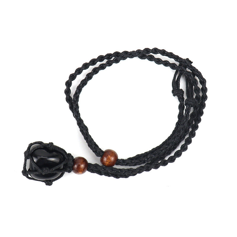 Wholesale Trendy Handmade Amethyst Crystal Necklace With Black Woven Net Pendant Adjustable Jewelry Accessory