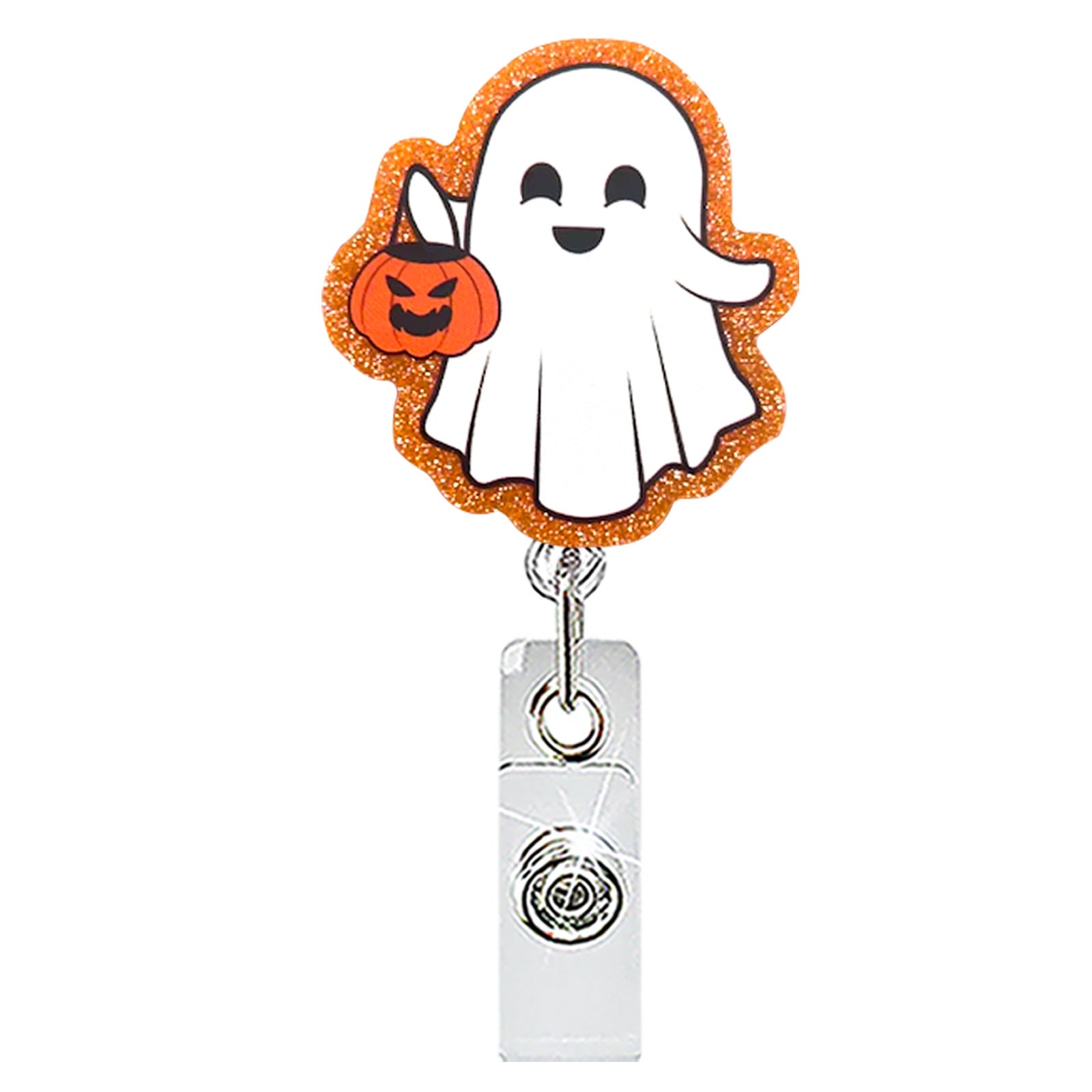 Wholesale  Pumpkin Ghost Skeleton Acrylic Retractable Badge Reel for Medical ID Card Keychain Accessory