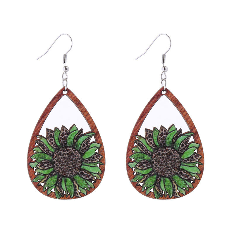 Wholesale Cross Mirror St. Patrick's Day Wood Earrings