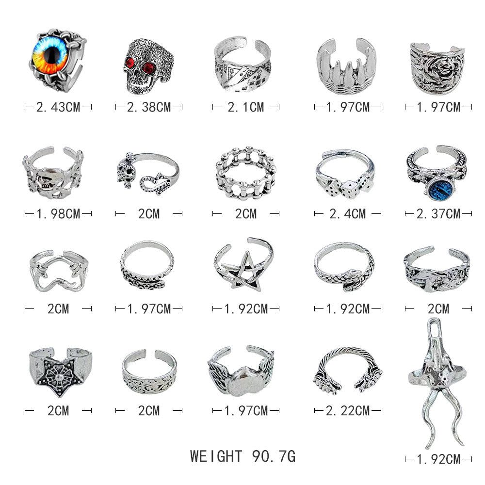 Wholesale Trendy Gothic Devil Eye Skull Ring Set 20 Pcs Jewelry Accessory for Resale