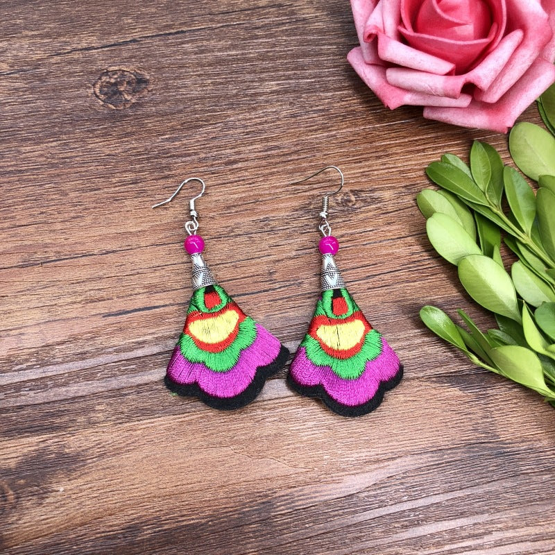 Wholesale Hand Embroidery Vintage Ethnic Style Fabric Earrings Flower Tassels ACC-ES-Luox008