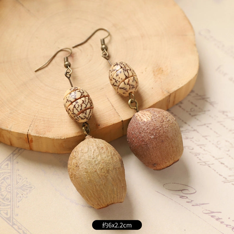 Wholesale Vintage Hand-made Plant Fruit Wood Earrings
