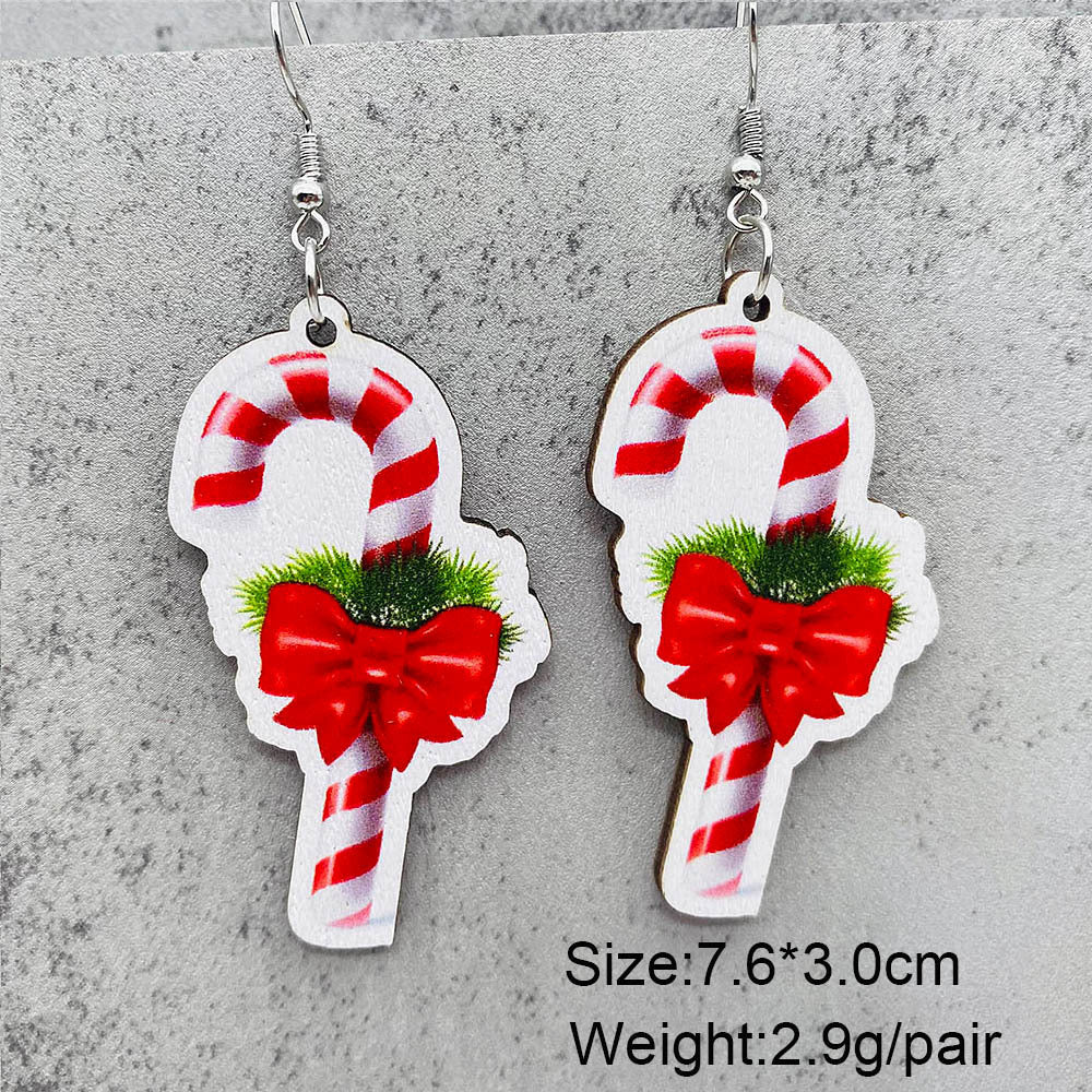 Wholesale Christmas Halloween  candy crutch lollipop wooden earrings
