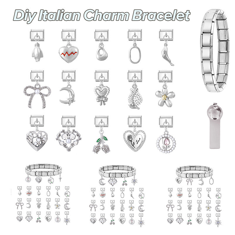 Wholesale 9mm Italian Charm Starter Bracelets DIY Heart Bow Pendant Stainless Steel Composable Bracelet