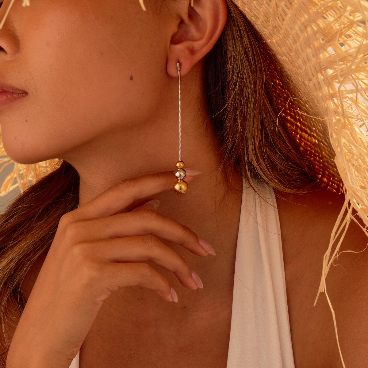 Wholesale  gold and silver color matching round bead earrings