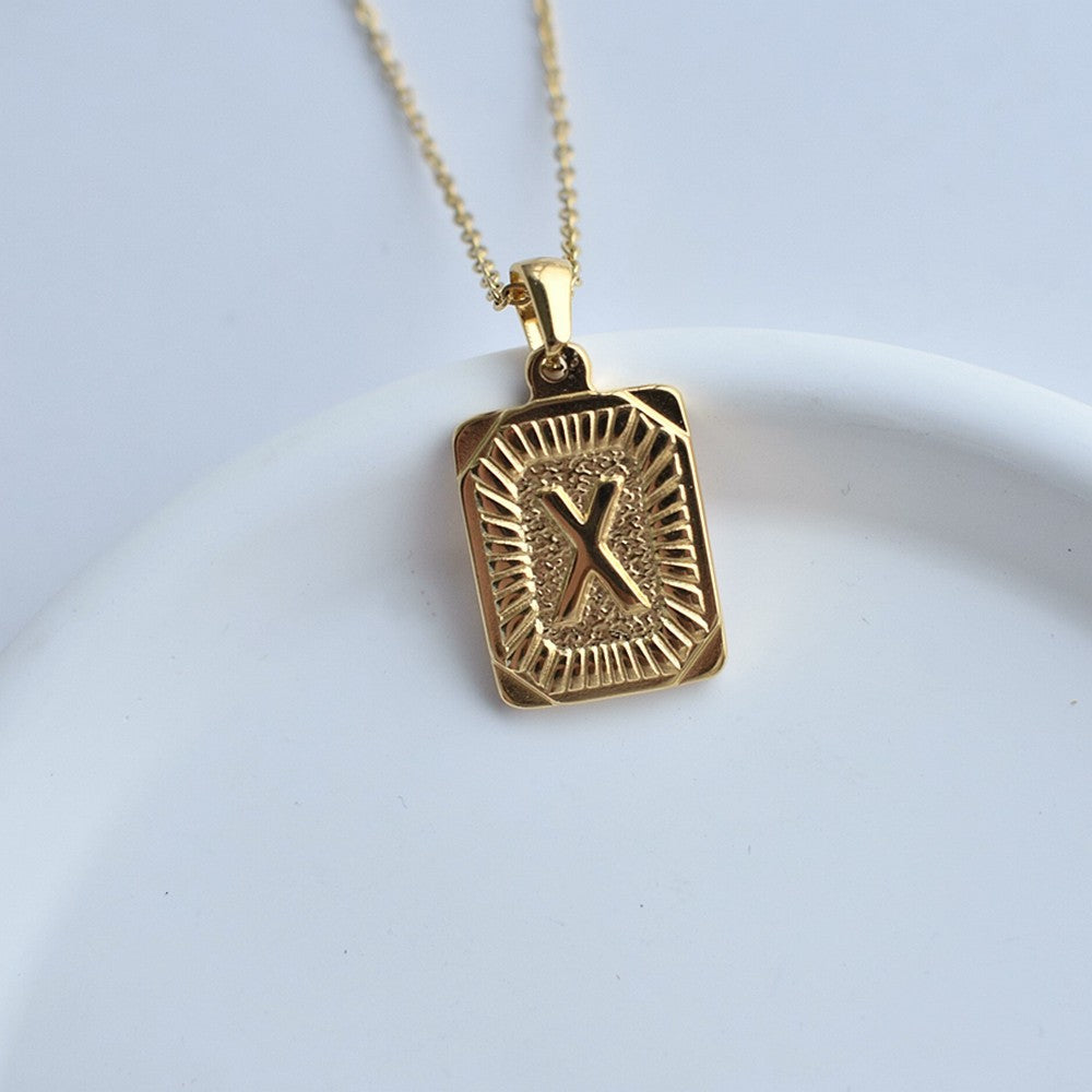 Wholesale Stainless Steel Letter Square Brand Pendant Plated 18K Necklace