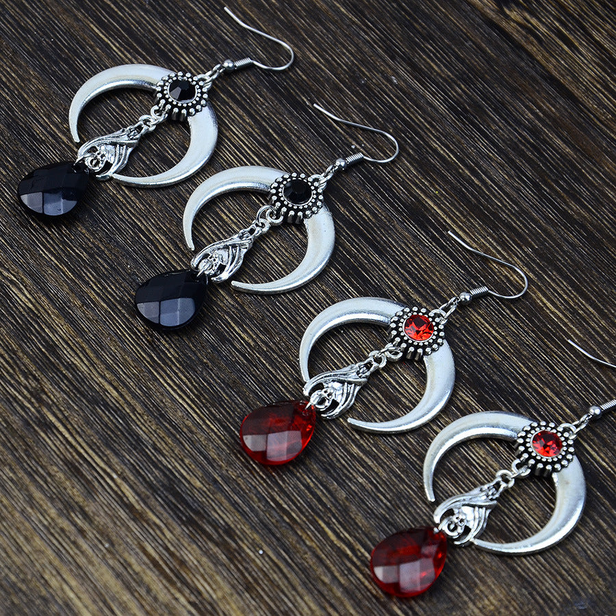 Wholesale Trendy Vampire Bat Moon Pendant Earrings Black Zinc Alloy  Jewelry Accessory