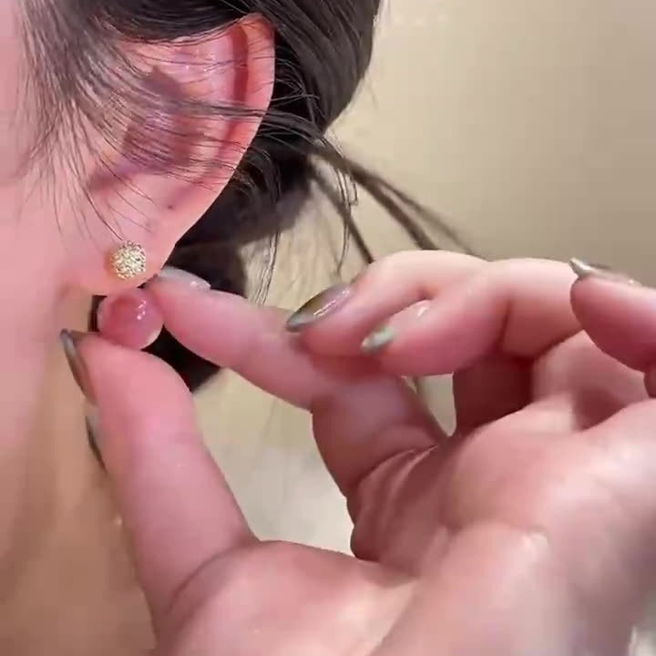 Wholesale Pink Cat's Eye Front and Back Silver Needle Earrings