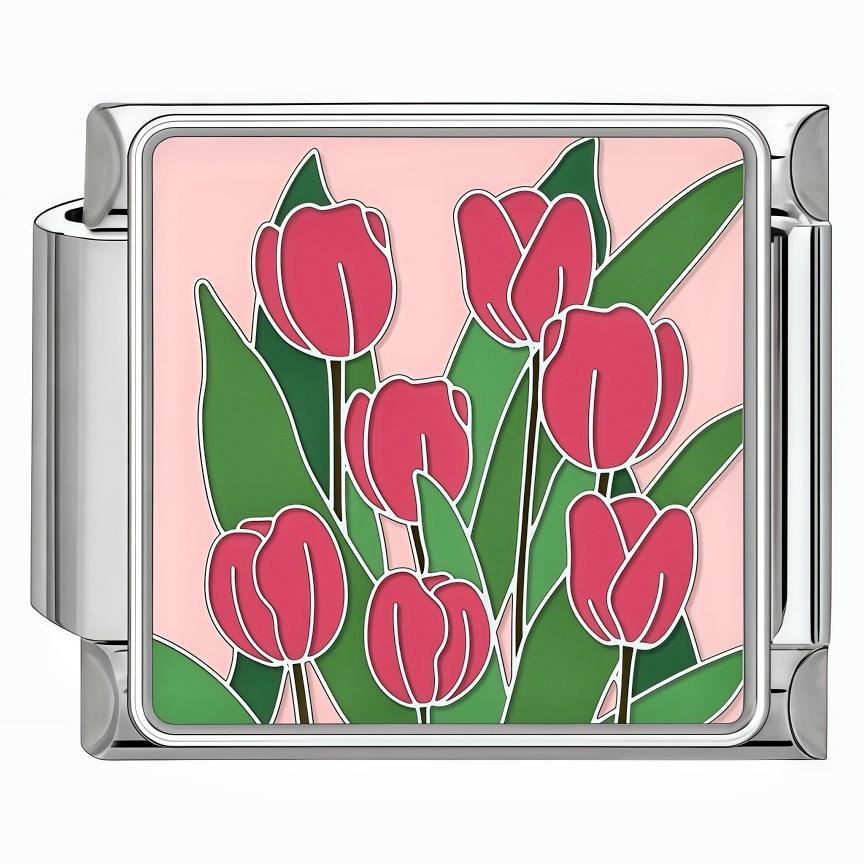 Wholesale Titanium Steel Enamel Flower Pattern Italian Charm Bracelet,  DIY Bracelet for Jewelry Making,  Fashion Accessory