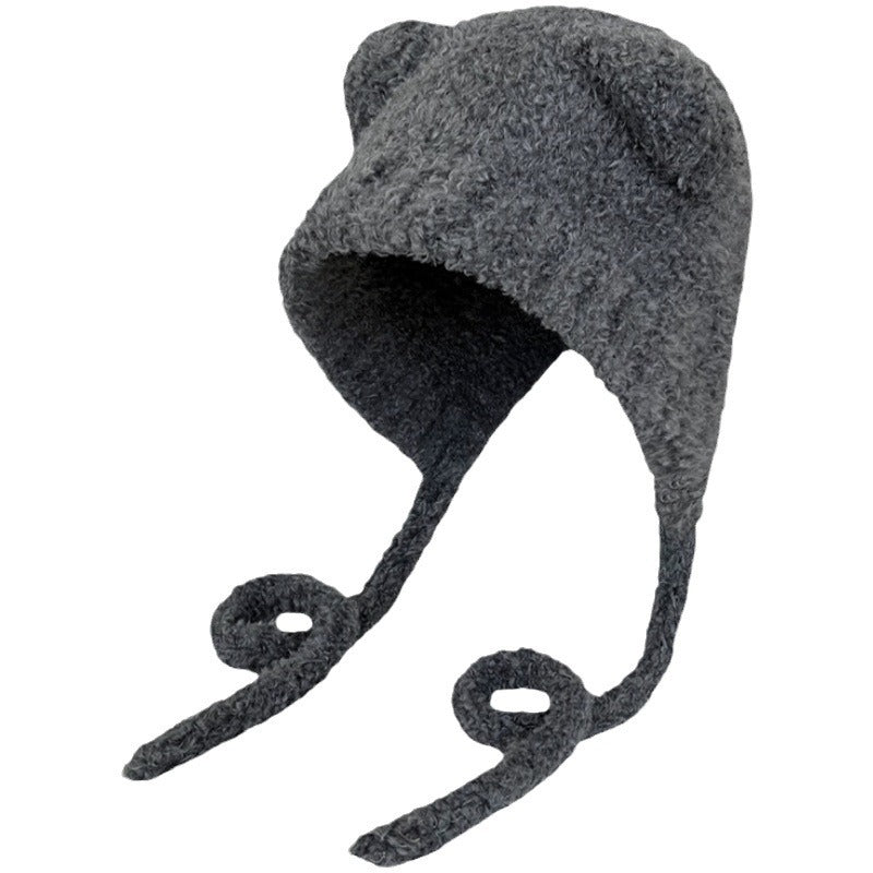 Wholesale Cute bear ears long braid plush hat