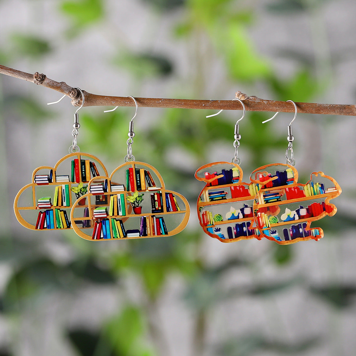 Wholesale  Bookshelf Books Potted Acrylic Pendant Earrings