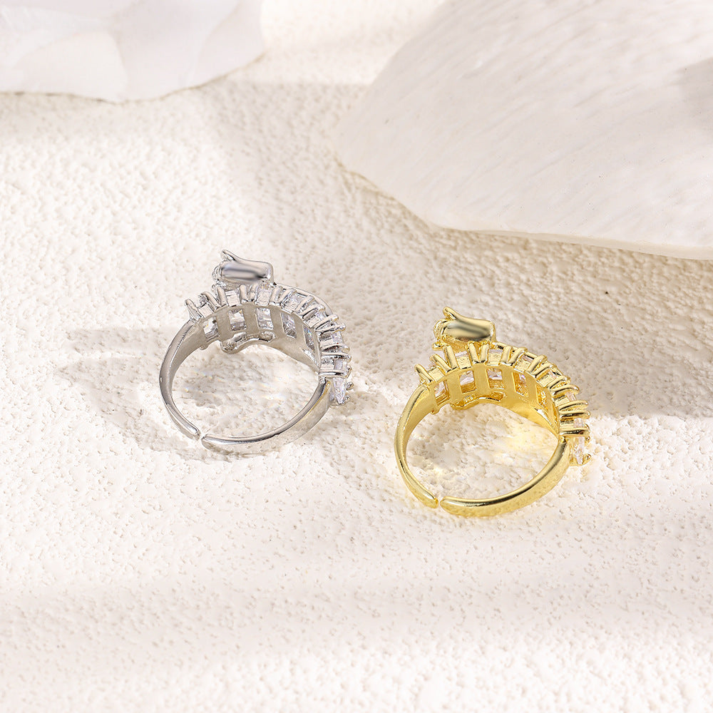 Wholesale Rose copper-plated stepped cubic zirconia open ring