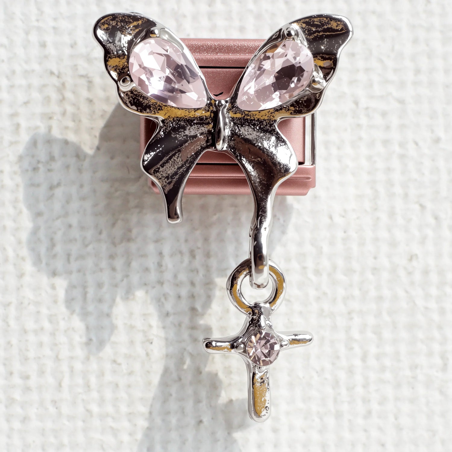 Wholesale 5PCS Stainless Steel Italian Charm Bracelet with Pink Butterfly Design Everyday Fashion Accessory