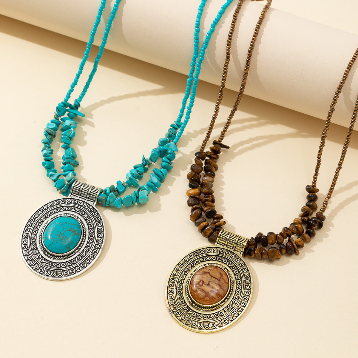 Wholesale Zinc Alloy Vintage Distressed Turquoise Gravel Necklace Ethnic Retro Style Fashion Accessory